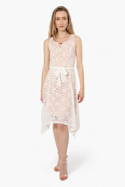 Limite Belted Lace Keyhole Cocktail Dress - White - Womens Cocktail Dresses - Fairweather