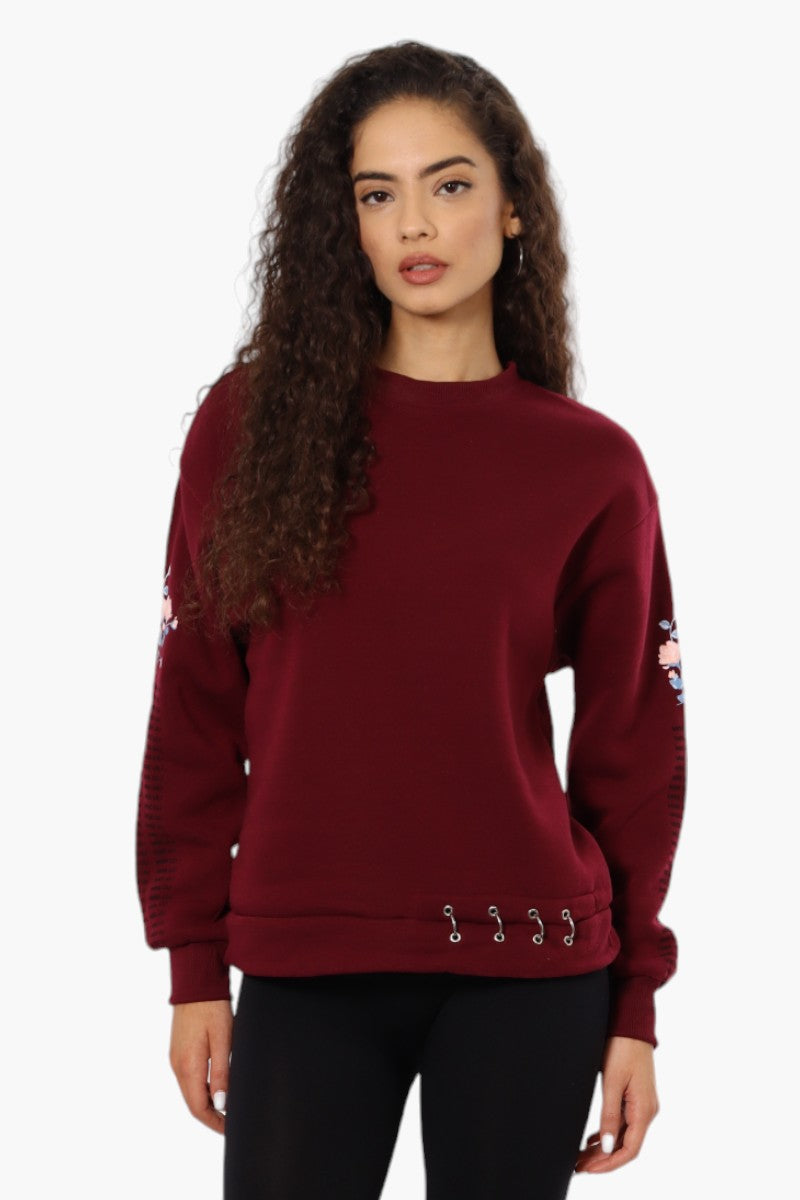 Lili Sport Crewneck Sleeve Detail Sweatshirt - Burgundy - Womens Hoodies & Sweatshirts - Fairweather