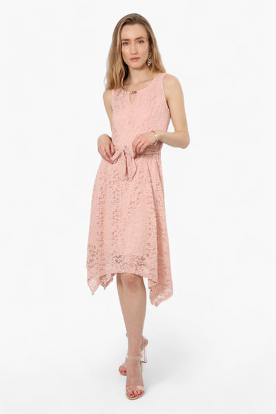 Limite Belted Lace Keyhole Cocktail Dress - Pink - Womens Cocktail Dresses - Fairweather