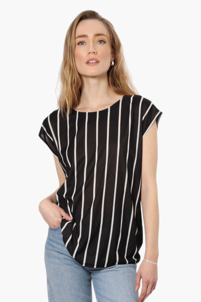 Impress Striped Cap Sleeve Shirt - Black - Womens Shirts & Blouses - Fairweather