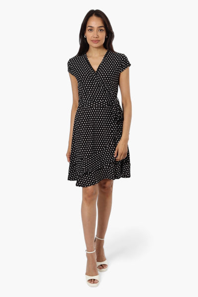 Beechers Brook Belted Polka Dot Crossover Day Dress - Black - Womens Day Dresses - Fairweather