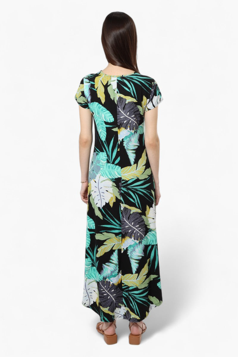 International INC Company Leaf Pattern High Low Maxi Dress - Black - Womens Maxi Dresses - Fairweather