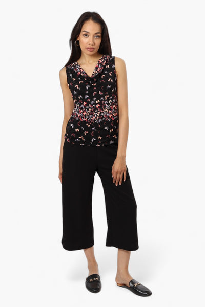 Impress Butterfly Pattern Cowl Neck Tank Top - Black - Womens Tees & Tank Tops - Fairweather