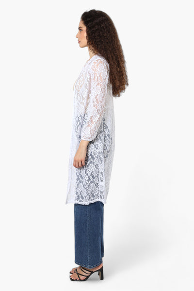 Impress Floral Lace Duster Cardigan - White - Womens Cardigans - Fairweather