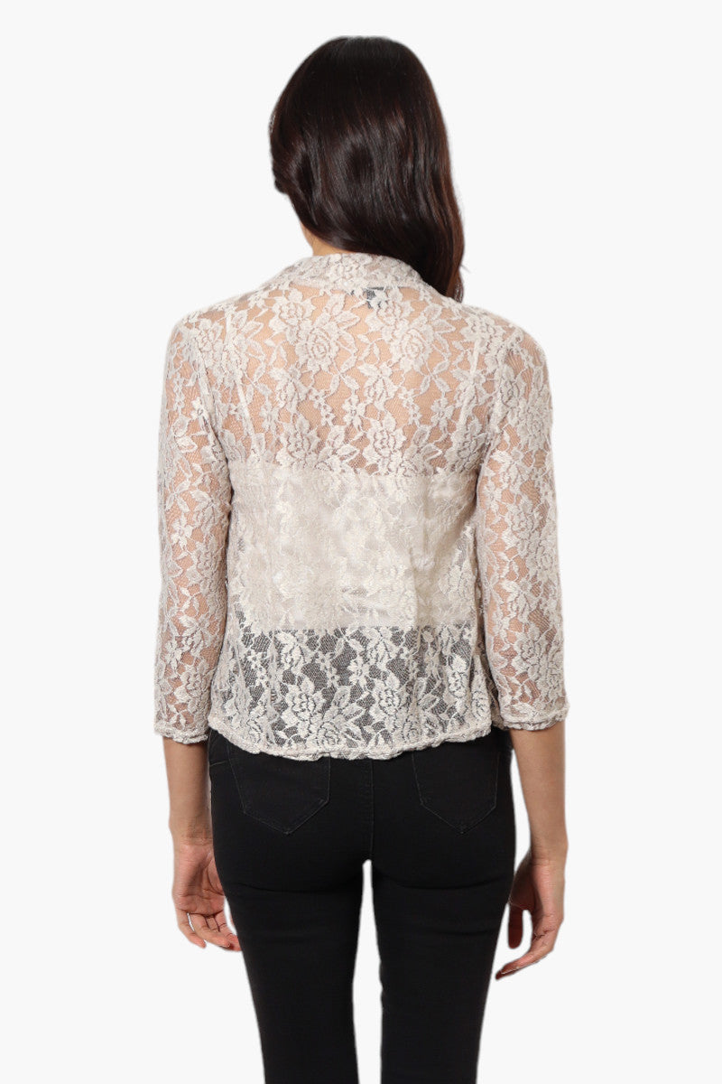 Impress Floral Lace 3/4 Sleeve Wrap Cardigan - Stone - Womens Cardigans - Fairweather