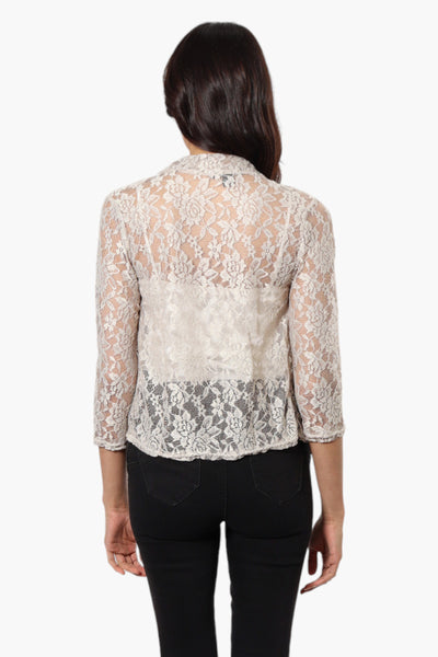 Impress Floral Lace 3/4 Sleeve Wrap Cardigan - Stone - Womens Cardigans - Fairweather