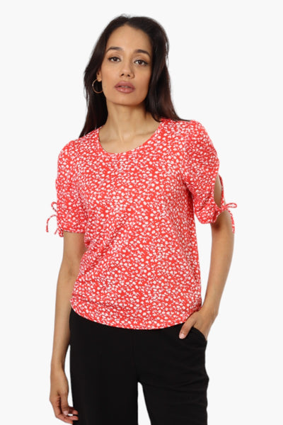 Majora Floral Tie Sleeve Blouse - Red - Womens Shirts & Blouses - Fairweather