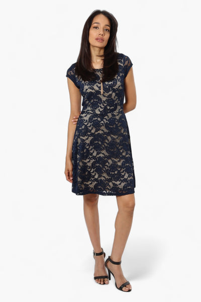 Limite Floral Lace Necklace Cocktail Dress - Navy - Womens Cocktail Dresses - Fairweather