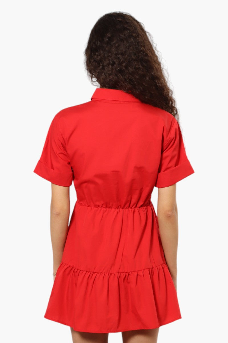 New Look Button Up Short Sleeve Day Dress - Red - Womens Day Dresses - Fairweather