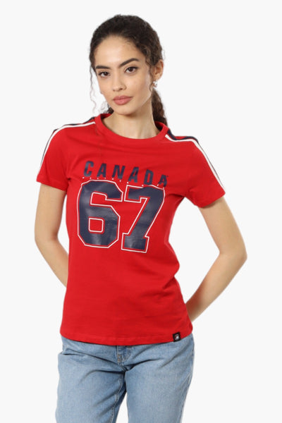 Canada Weather Gear Striped 67 Print Tee - Red - Womens Tees & Tank Tops - Fairweather