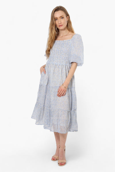 Limite Floral Smock Tiered Maxi Dress - Blue - Womens Maxi Dresses - Fairweather