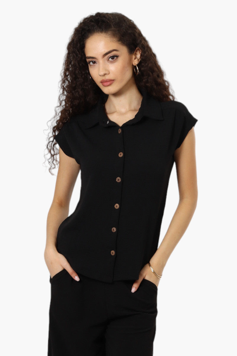 Impress Short Sleeve Button Down Shirt - Black - Womens Shirts & Blouses - Fairweather