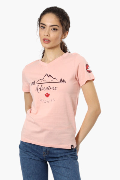 Canada Weather Gear Adventure Awaits V-Neck Tee - Pink - Womens Tees & Tank Tops - Fairweather