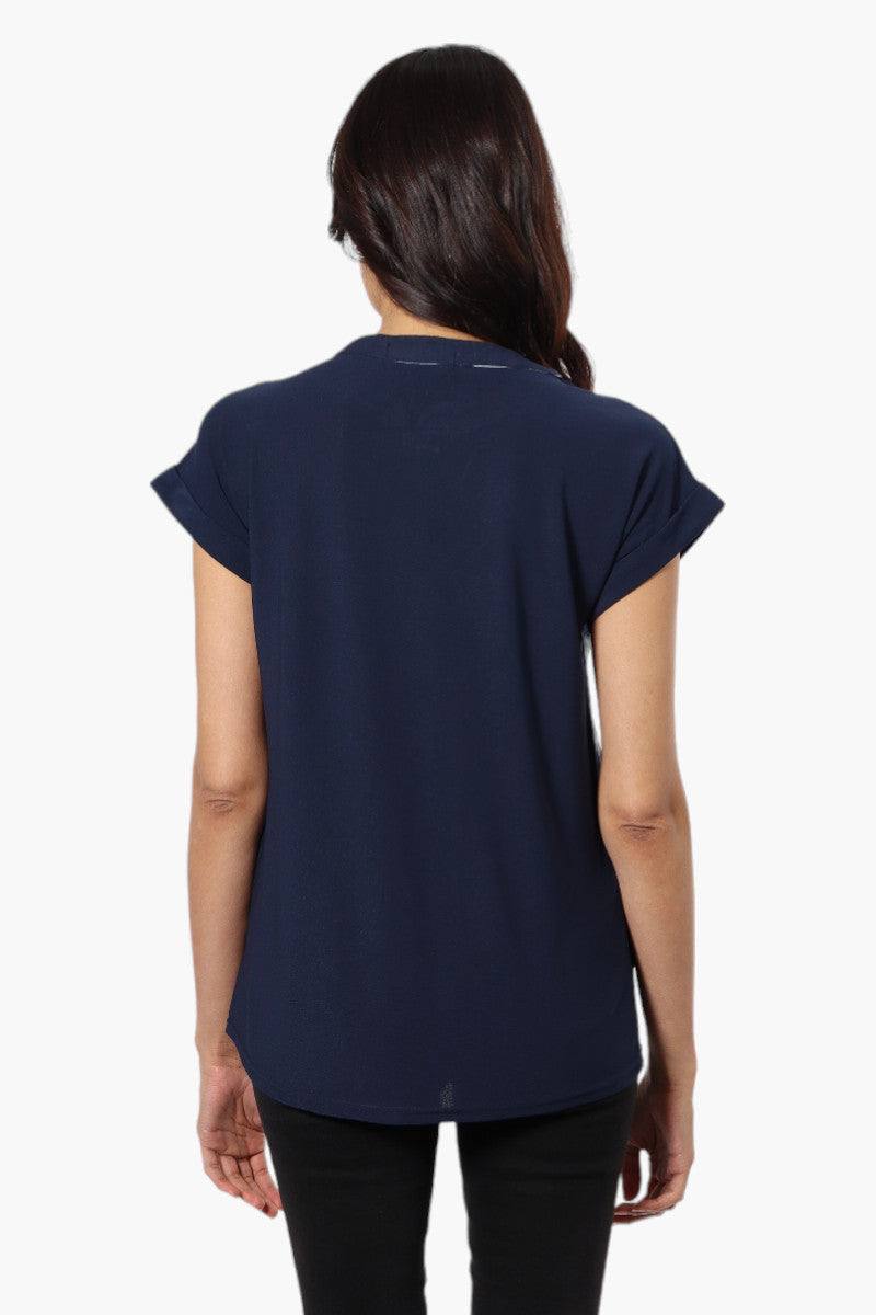 International INC Company Front Zip Cap Sleeve Blouse - Navy - Womens Shirts & Blouses - Fairweather