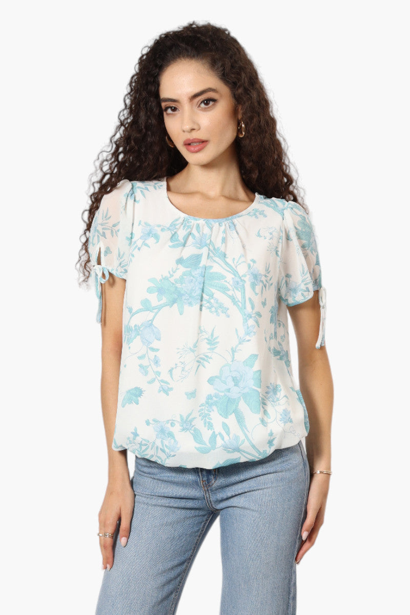 Limite Floral Tie Sleeve Blouse - White - Womens Shirts & Blouses - Fairweather
