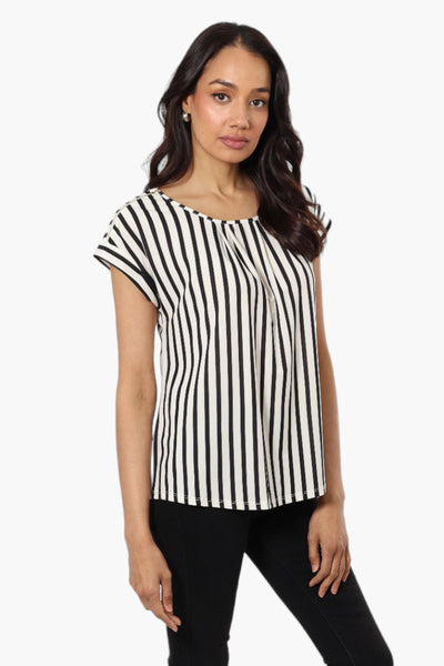 Beechers Brook Striped Cap Sleeve Blouse - White - Womens Shirts & Blouses - Fairweather