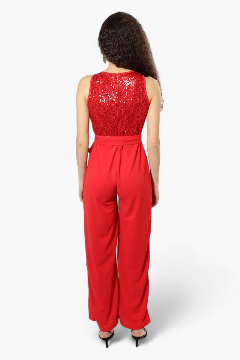 Limite Belted Sequin Top Jumpsuit - Red - Womens Jumpsuits & Rompers - Fairweather