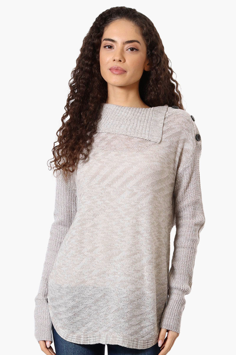Beechers Brook Shoulder Button Split Neck Pullover Sweater - Grey - Womens Pullover Sweaters - Fairweather