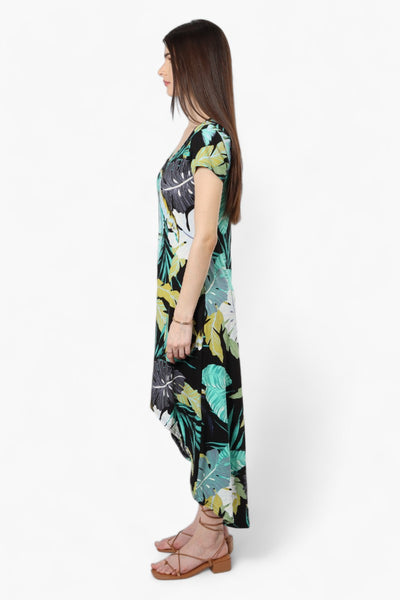 International INC Company Leaf Pattern High Low Maxi Dress - Black - Womens Maxi Dresses - Fairweather