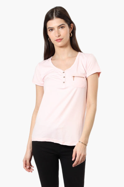 Magazine Henley Zip Pocket Tee - Blush - Womens Tees & Tank Tops - Fairweather