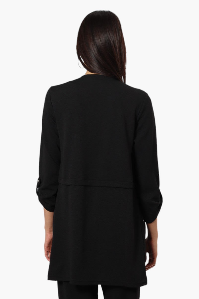 Impress Roll Up Sleeve Long Blazer - Black - Womens Blazers - Fairweather