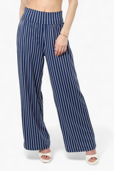 Majora Striped High Waist Palazo Pants - Blue - Womens Pants - Fairweather