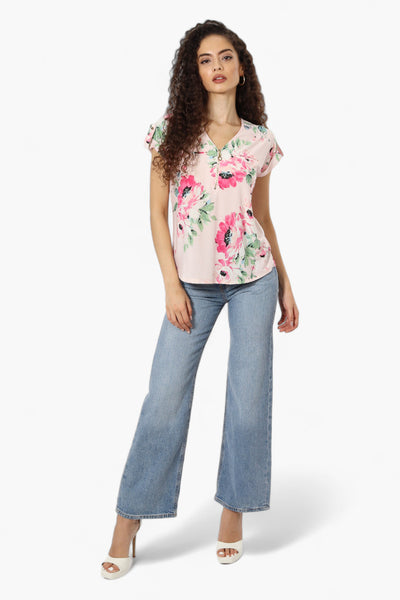 Beechers Brook Floral Half Zip Tee - Pink - Womens Tees & Tank Tops - Fairweather