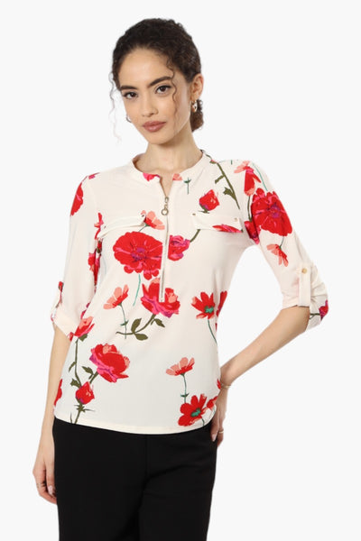 Beechers Brook Floral Zip Front Shirt - Cream - Womens Shirts & Blouses - Fairweather
