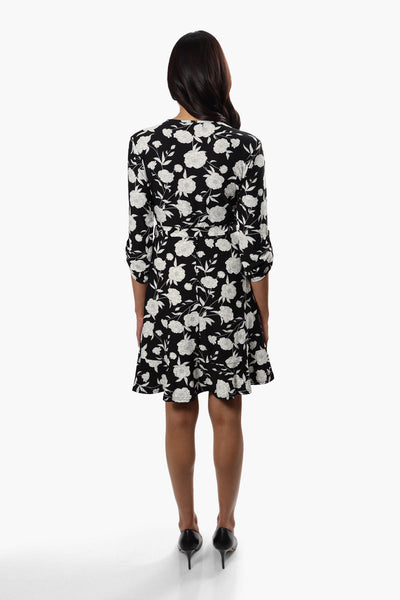 International INC Company Belted Floral Crossover Day Dress - Black - Womens Day Dresses - Fairweather
