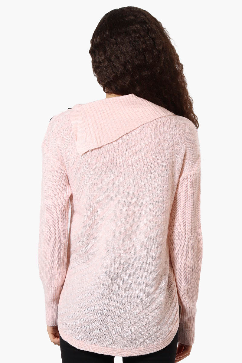 Beechers Brook Shoulder Button Split Neck Pullover Sweater - Pink - Womens Pullover Sweaters - Fairweather