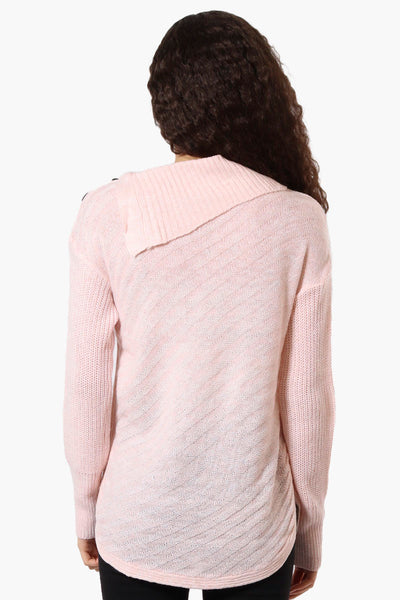 Beechers Brook Shoulder Button Split Neck Pullover Sweater - Pink - Womens Pullover Sweaters - Fairweather