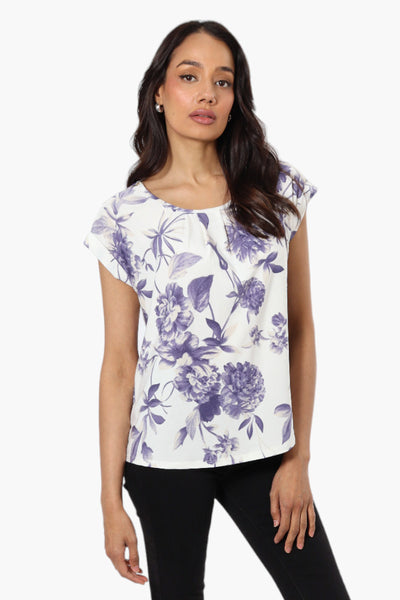 Beechers Brook Floral Cap Sleeve Blouse - White - Womens Shirts & Blouses - Fairweather