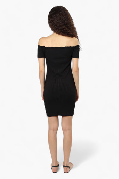 Majora Ribbed Off Shoulder Day Dress - Black - Womens Day Dresses - Fairweather