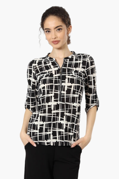 Beechers Brook Patterned Flap Pocket Shirt - Black - Womens Shirts & Blouses - Fairweather