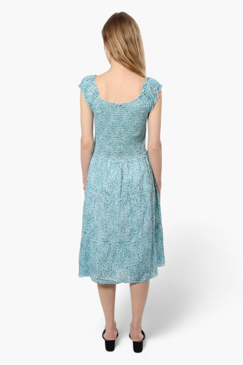 Impress Floral Cap Sleeve Day Dress - Blue - Womens Day Dresses - Fairweather