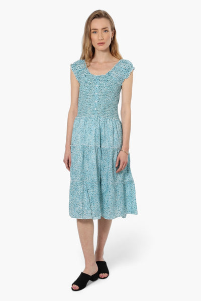 Impress Floral Cap Sleeve Day Dress - Blue - Womens Day Dresses - Fairweather