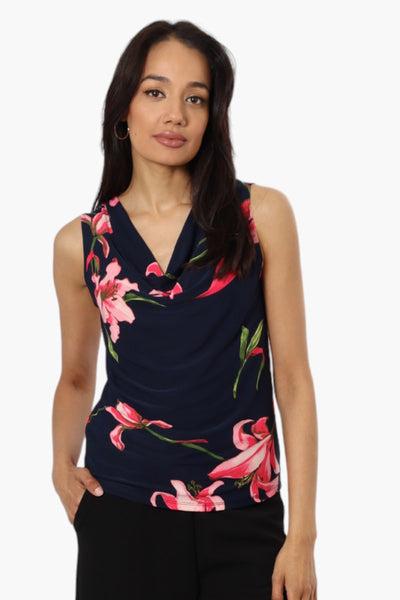 Impress Floral Cowl Neck Tank Top - Navy - Womens Tees & Tank Tops - Fairweather