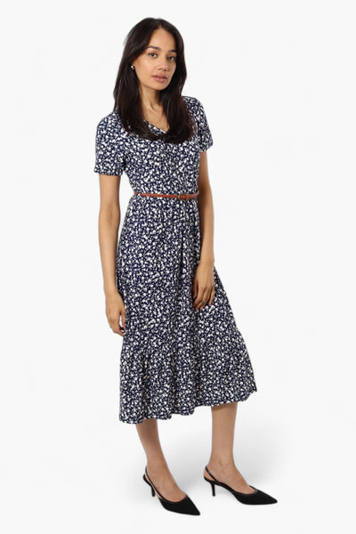 International INC Company Belted Floral Maxi Dress - Navy - Womens Maxi Dresses - Fairweather