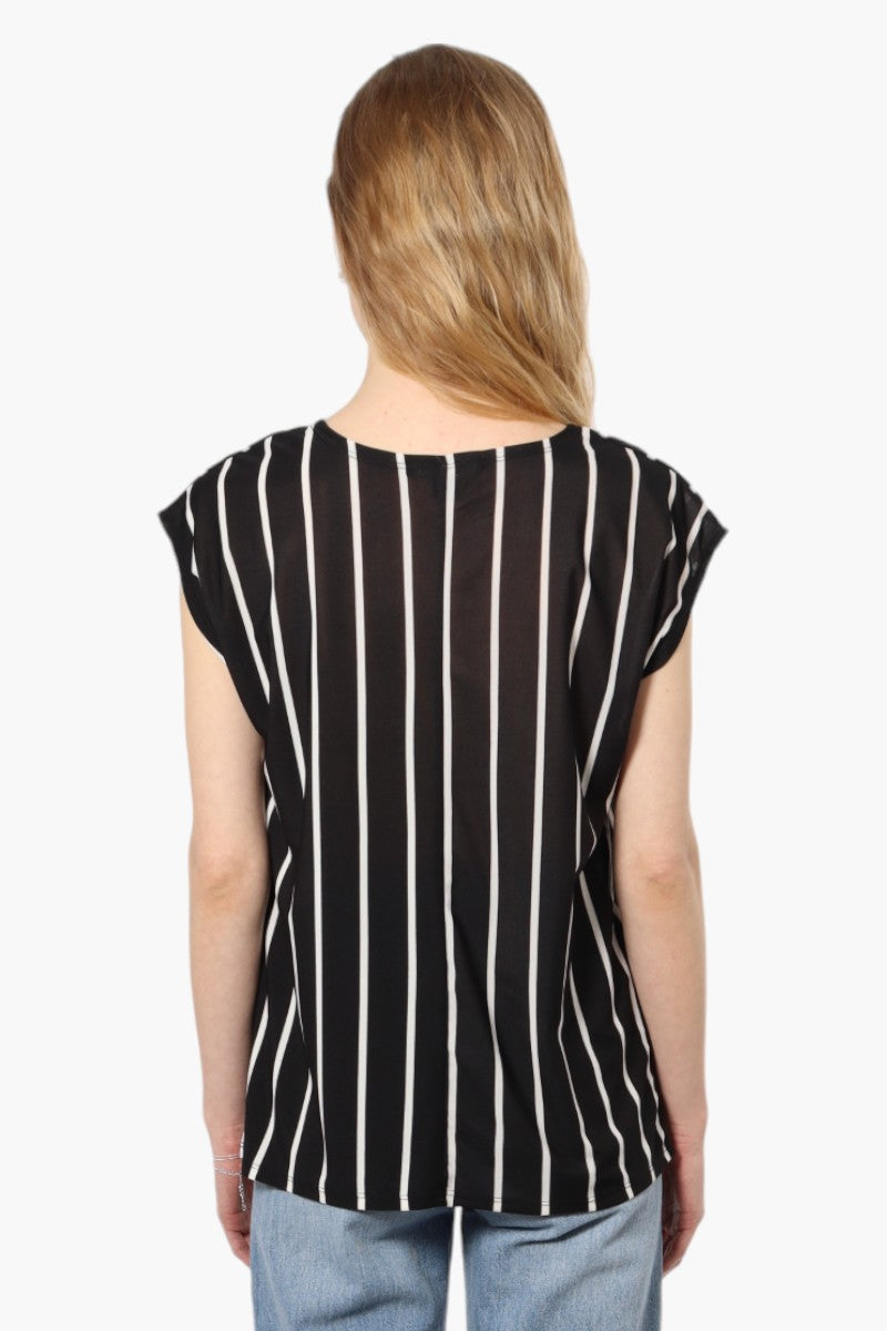 Impress Striped Cap Sleeve Shirt - Black - Womens Shirts & Blouses - Fairweather