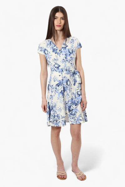 Beechers Brook Belted Floral Crossover Day Dress - White - Womens Day Dresses - Fairweather