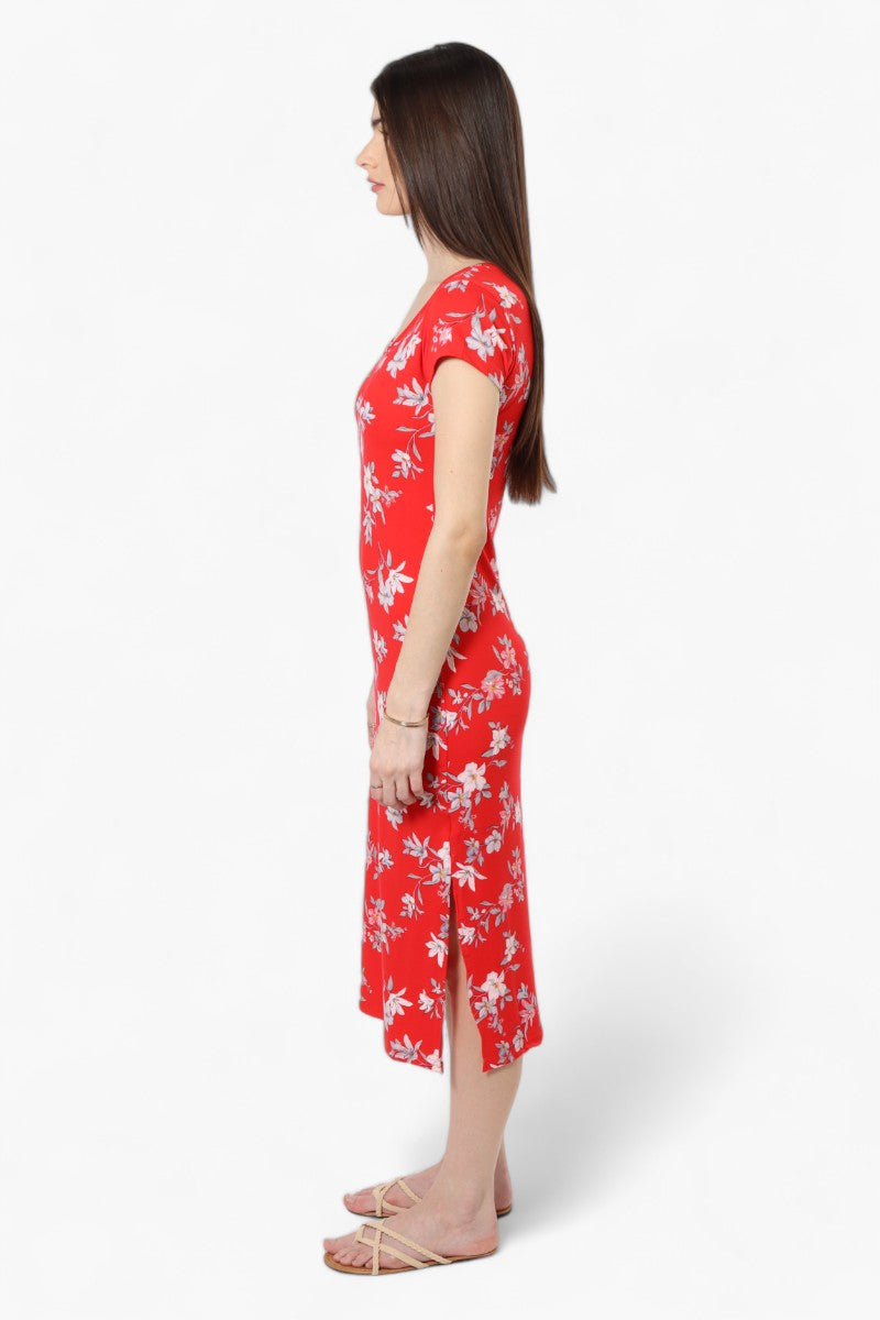 International INC Company Floral Cap Sleeve Midi Dress - Red - Womens Midi Dresses - Fairweather