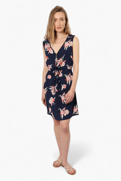 International INC Company Floral Front Zip Day Dress - Navy - Womens Day Dresses - Fairweather