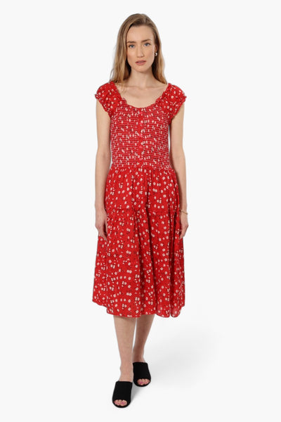 Impress Floral Cap Sleeve Day Dress - Red - Womens Day Dresses - Fairweather