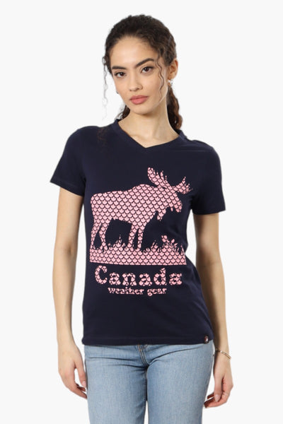 Canada Weather Gear Moose Print Tee - Navy - Womens Tees & Tank Tops - Fairweather