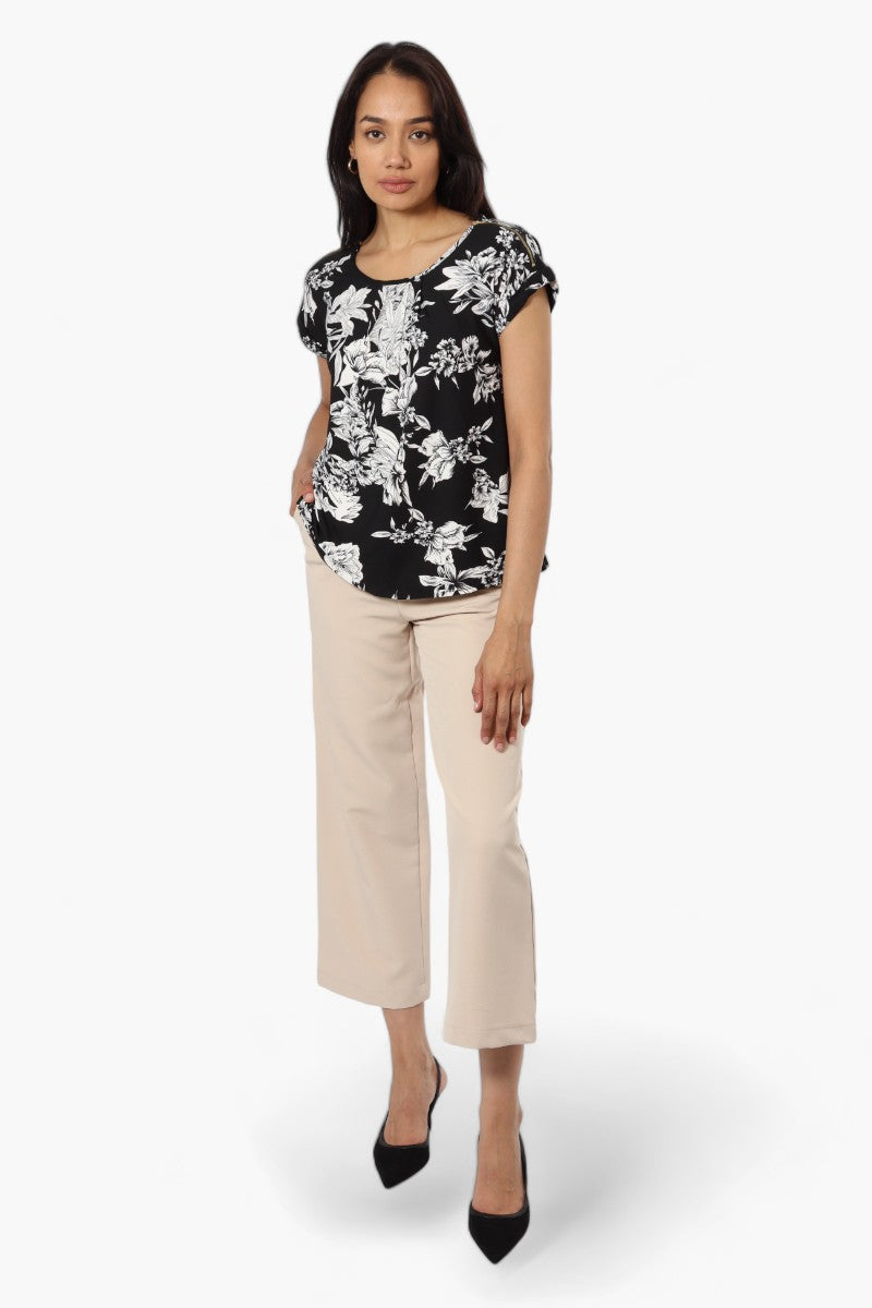 International INC Company Floral Zip Shoulder Blouse - Black - Womens Shirts & Blouses - Fairweather