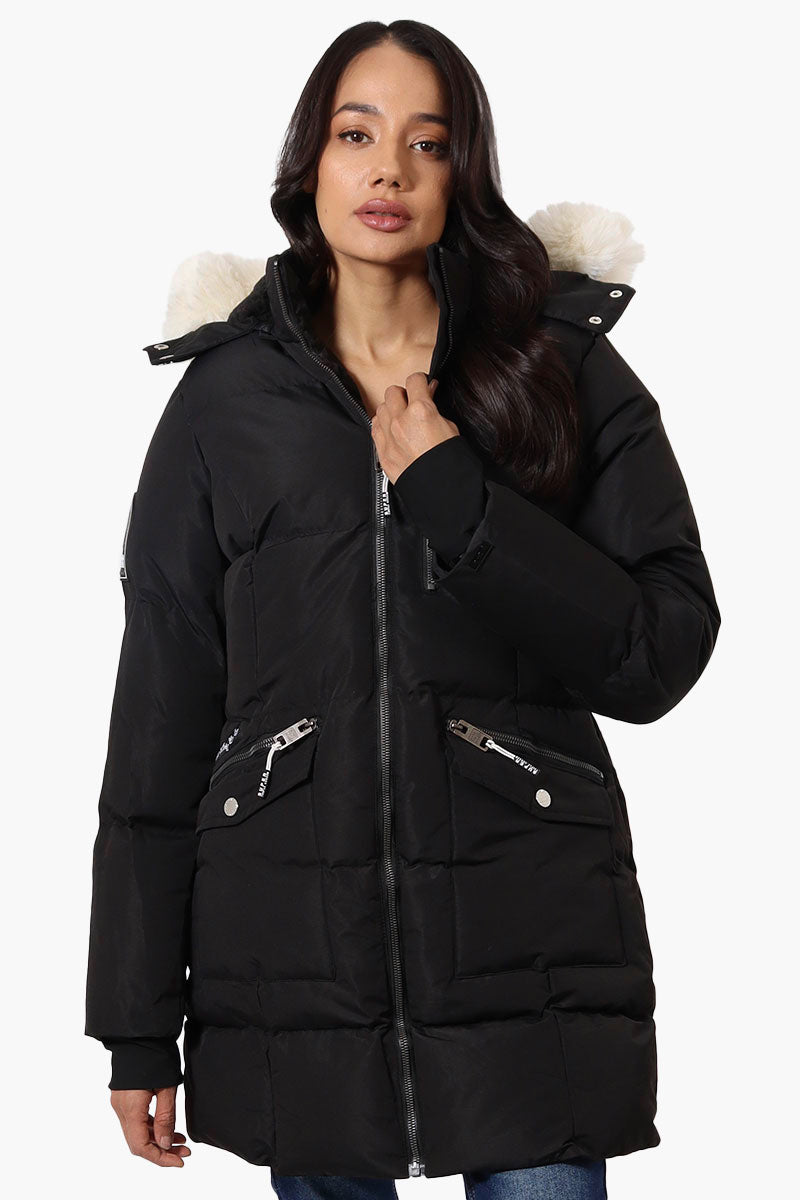 Super Triple Goose Faux Fur Thumb Hole Parka Jacket - Black - Womens Parka Jackets - Fairweather