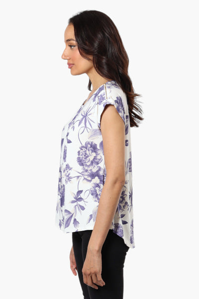 Beechers Brook Floral Cap Sleeve Blouse - White - Womens Shirts & Blouses - Fairweather