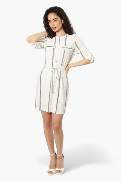 Beechers Brook Striped Zip Up Day Dress - White - Womens Day Dresses - Fairweather