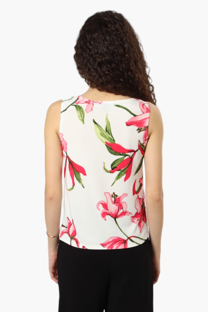 Impress Floral Cowl Neck Tank Top - White - Womens Tees & Tank Tops - Fairweather