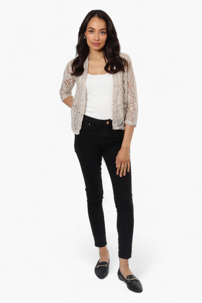 Impress Floral Lace 3/4 Sleeve Wrap Cardigan - Stone - Womens Cardigans - Fairweather